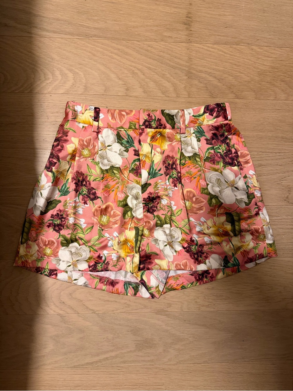 Alice + Olivia Coral Pink Floral High-Waist Shorts